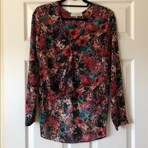 WAYF floral high low long sleeve blouse top Small